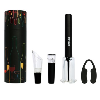 Tirbuson vin cu pompa de aer amXea Negru, accesoriu taiat folie, aerator, dop pompa vid Tirbuson vin cu pompa de aer amXea Negru, accesoriu taiat folie, aerator, dop pompa vid