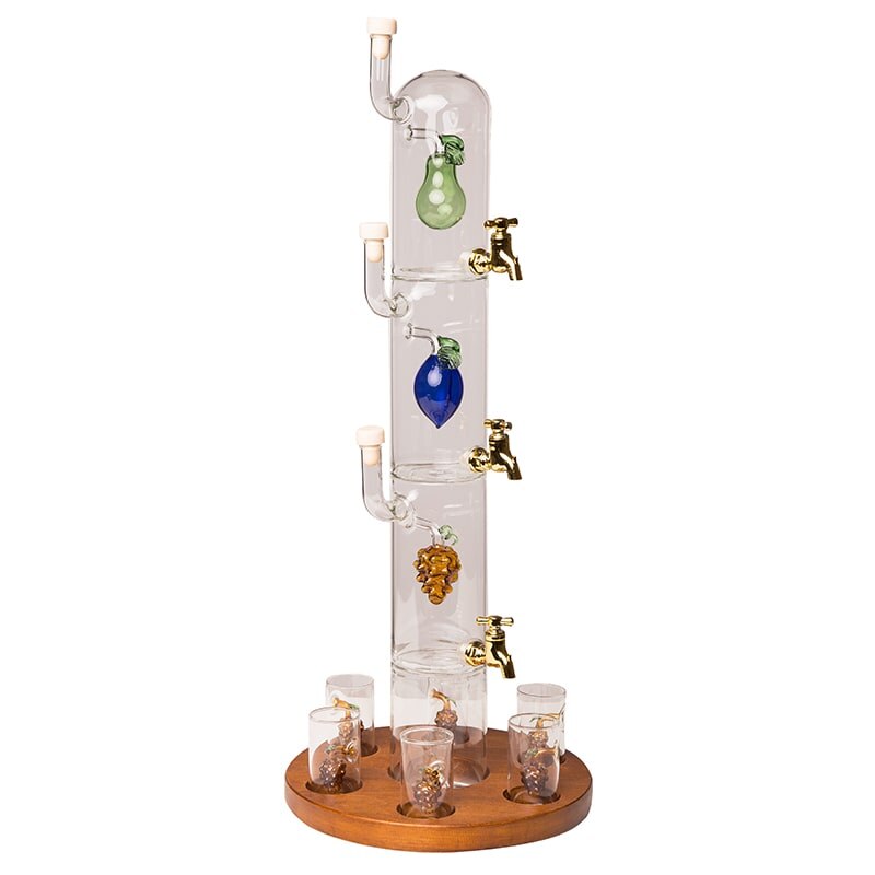 Dozator sticla decorativa cu 3 nivele si 6 pahare