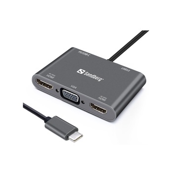 Accesorii USB-C Sandberg USB-C Dock 2xHDMI+1xVGA+USB+PD Accesorii USB-C Sandberg USB-C Dock 2xHDMI+1xVGA+USB+PD