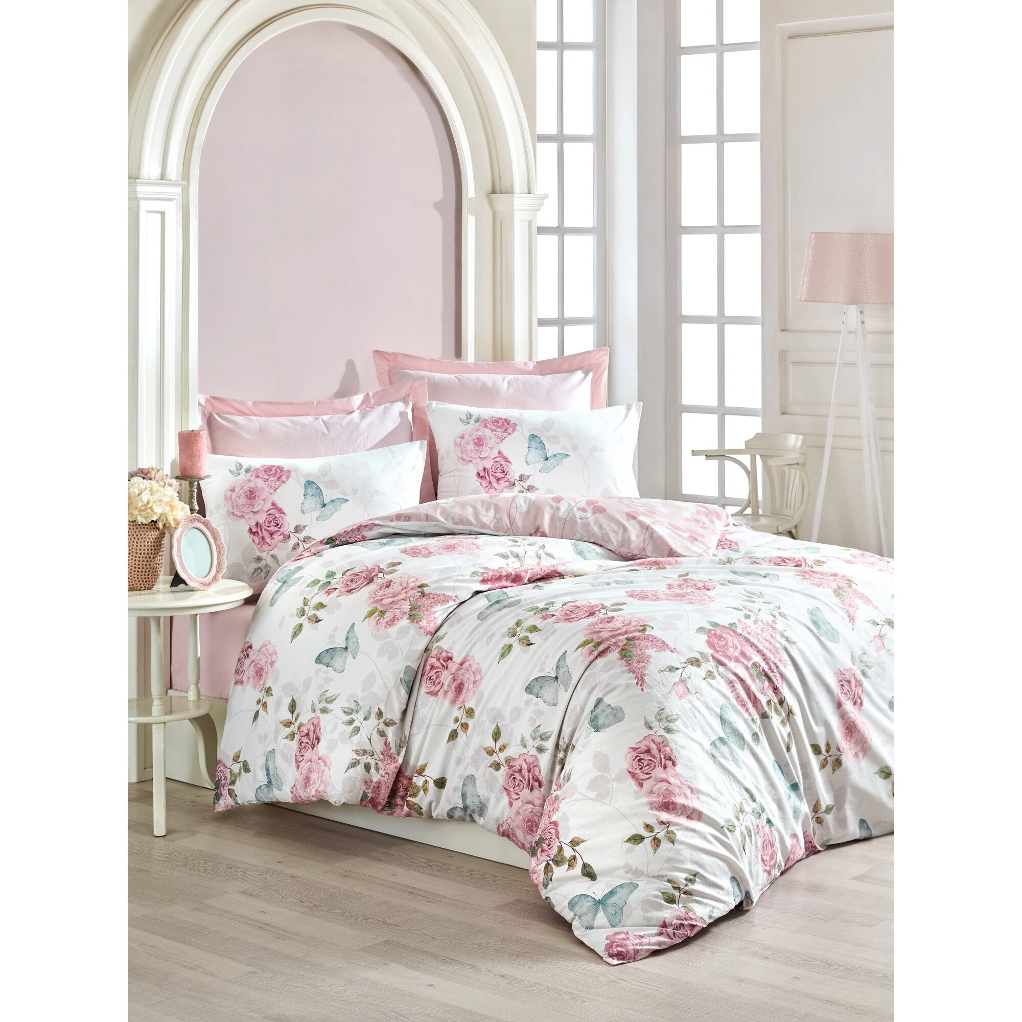 Lenjerie de pat pentru 2 persoane, 100% bumbac ranforce, 4 piese, Cotton box , Rossela - Pink