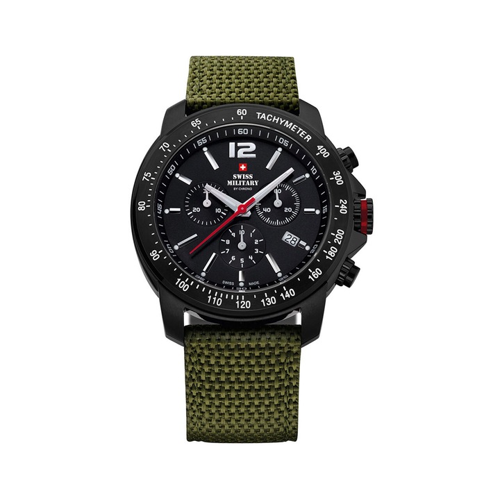 Ferfi karora Swiss Military Chrono Casual Sport, Fekete