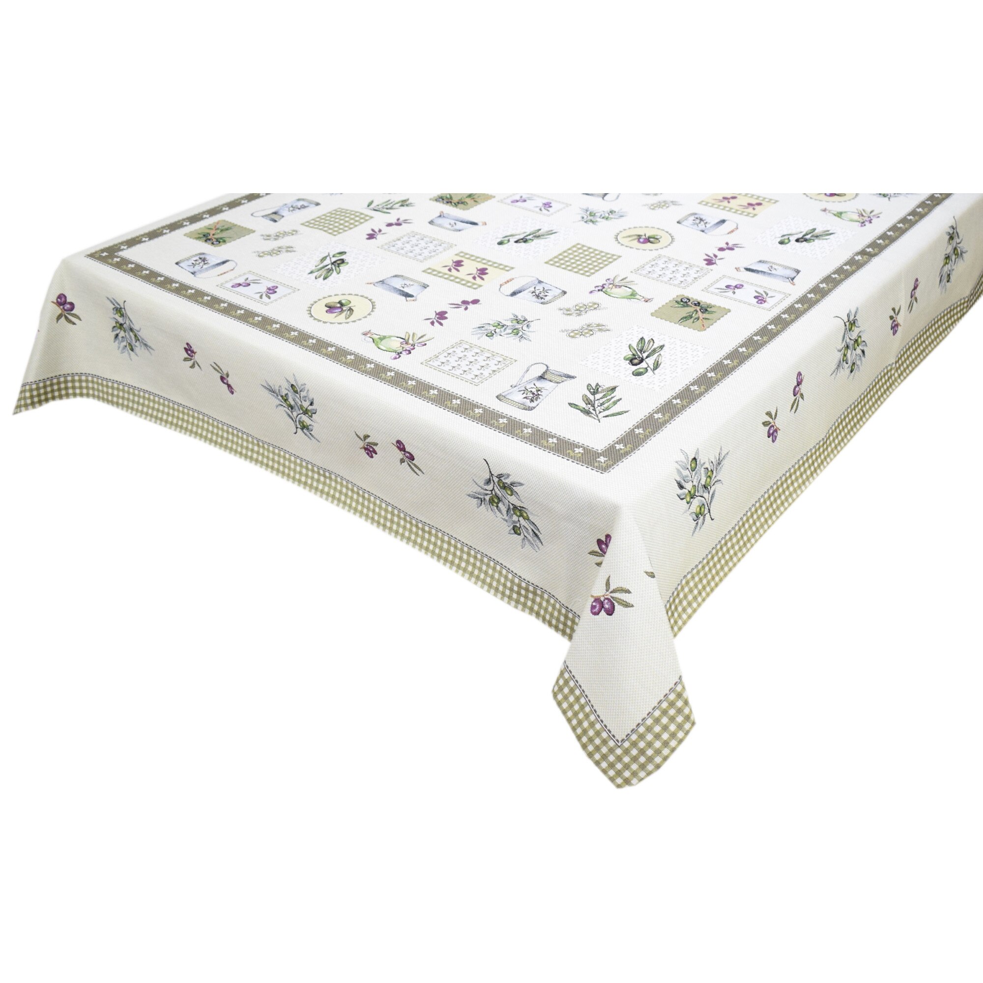 Fata de masa cu tesatura tip goblen, Casa de bumbac, 140x140 cm, masline