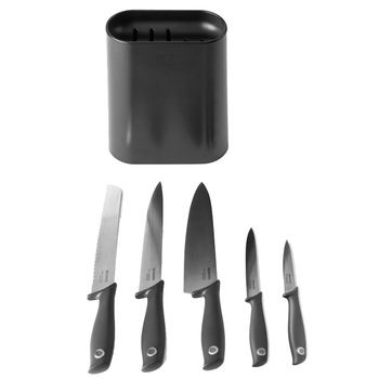 Set 5 cutite Brabantia, cu suport, negru Set 5 cutite Brabantia, cu suport, negru
