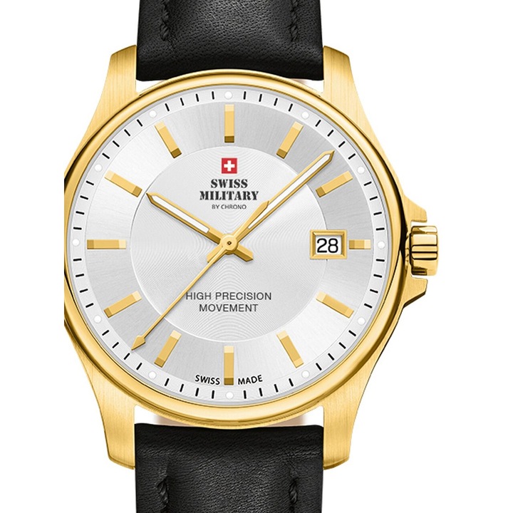 Ceas barbatesc Swiss Military 39mm, 5ATM, Auriu, Negru