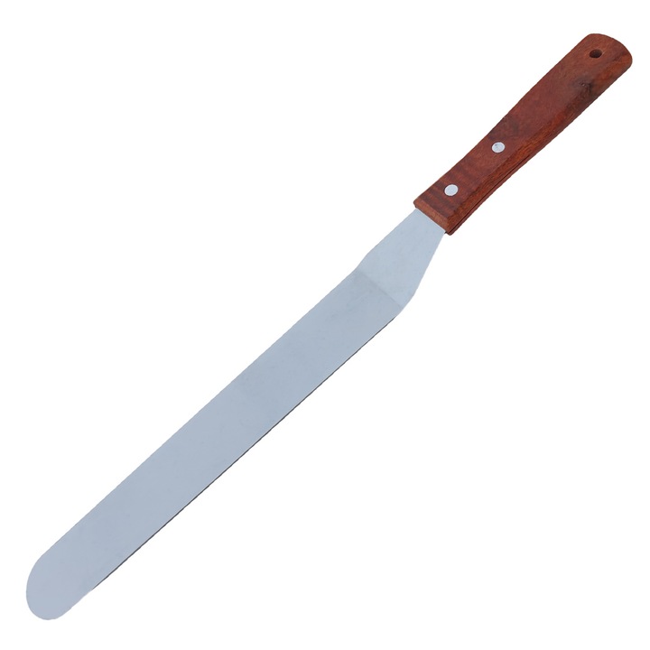 Hajlított cukrász spatula kenőkés - fa nyelű, 37 cm