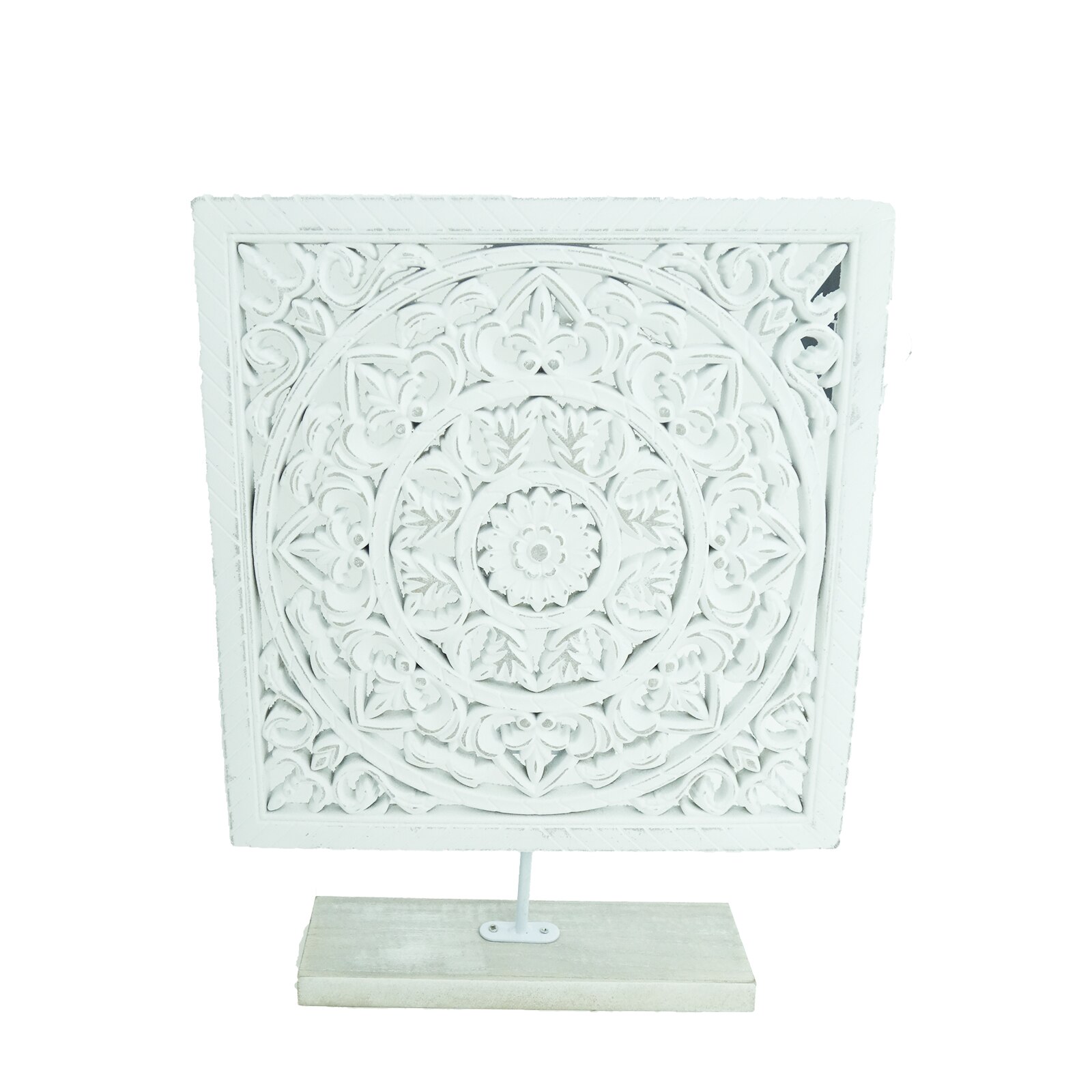 Obiect decorativ de tip mandala, patrat, alb, 36 cm