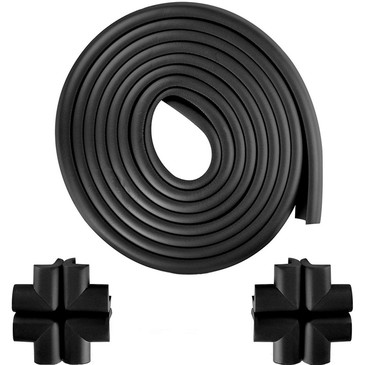 Bambinice Multifunkcionális vágható élvédő, 6m tekercs, 8 puha sarokvédővel, fekete