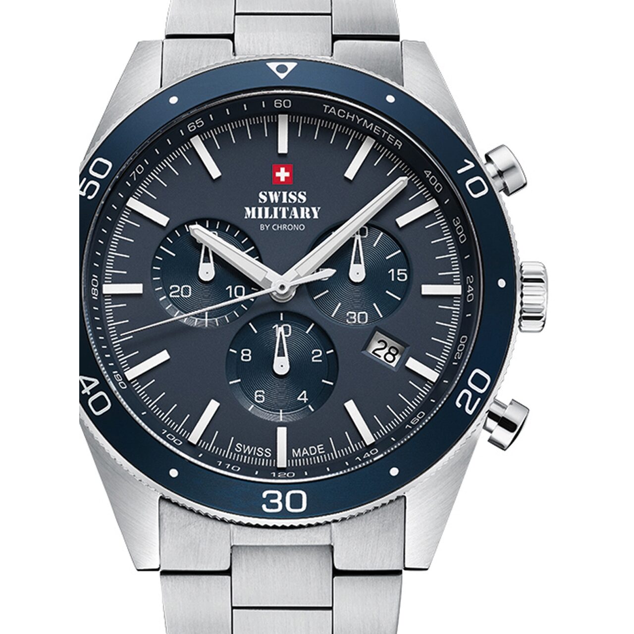 Ceas barbatesc Swiss Military SM34079.02 Cronograf 43mm, 10ATM, Argintiu
