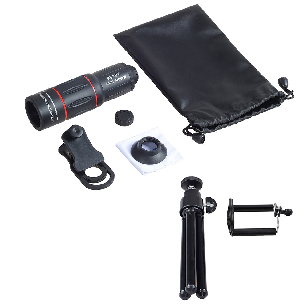 Set Teleobiectiv universal 18X cu trepied si clip de prindere, avand marire imagine pana la 18X, compatibil cu telefoane mobile - Apexel