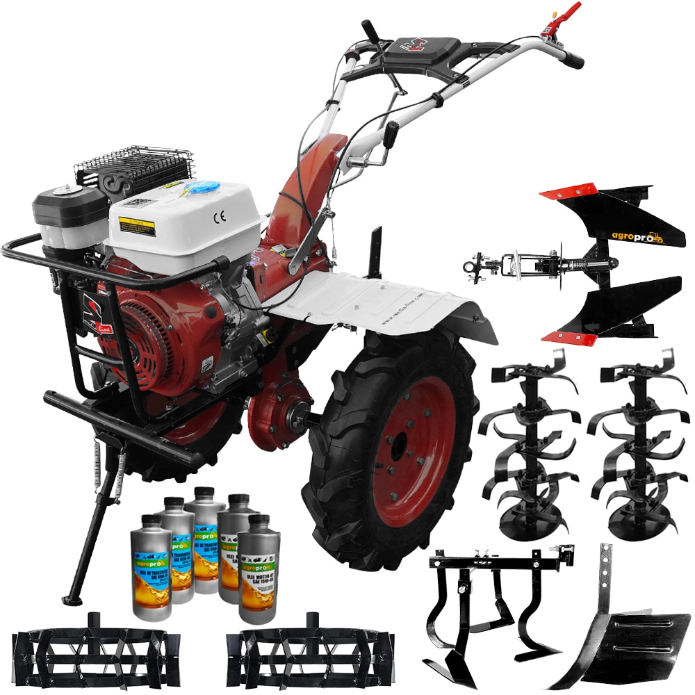 Pachet motocultor profesional Media Line, 15000/5 CF, 15 CP, latime de lucru 120 cm, freze lucru, rarita, plug reversibil, prasitoare, roti cauciuc, roti metal, 5l ulei AgroPro