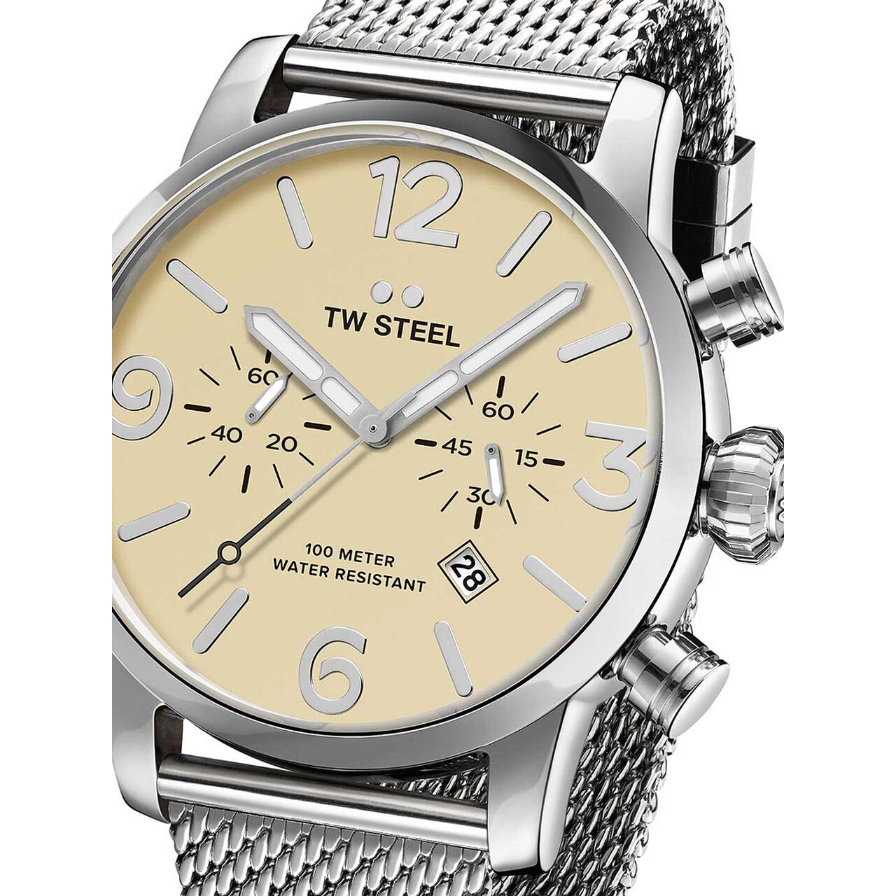 Ceas barbatesc TW-Steel MB4 Maverick Cronograf 48mm, 10ATM, Argintiu