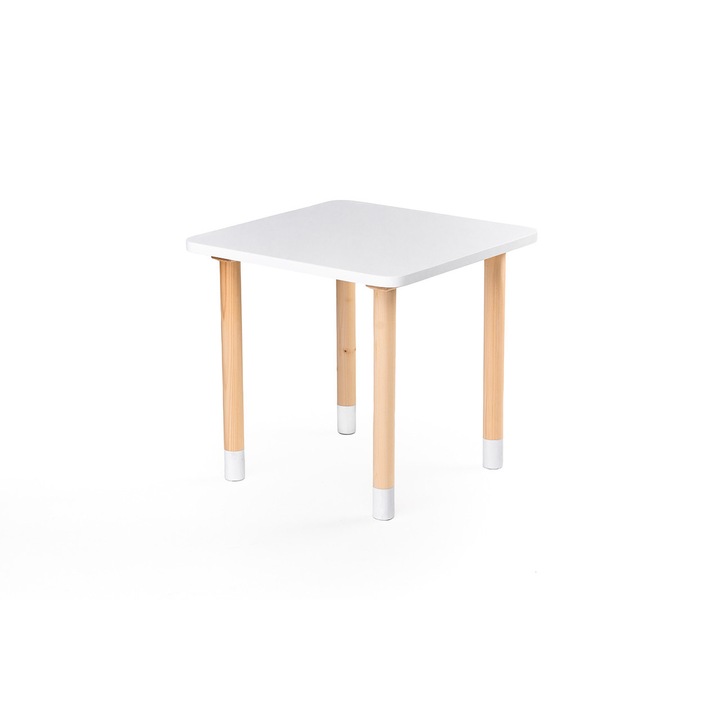 Masuta copii din lemn , Bella decor, alb natur, dimensiuni 50x50x47 cm