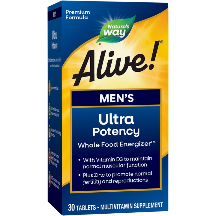 Supliment alimentar Multivitamine Adulti Alive! Men’s Ultra Potency,Nature's Way, Secom 30 tablete