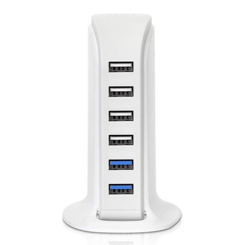 Incarcator de retea, Home, 6 porturi USB, pentru birou, 5V 2.4A, alb Incarcator de retea, Home, 6 porturi USB, pentru birou, 5V 2.4A, alb