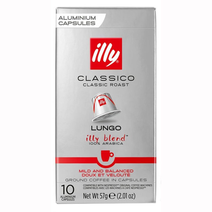 Cafea capsule Illy Lungo Classico, compatibile Nespresso, 10 capsule, 57 gr.