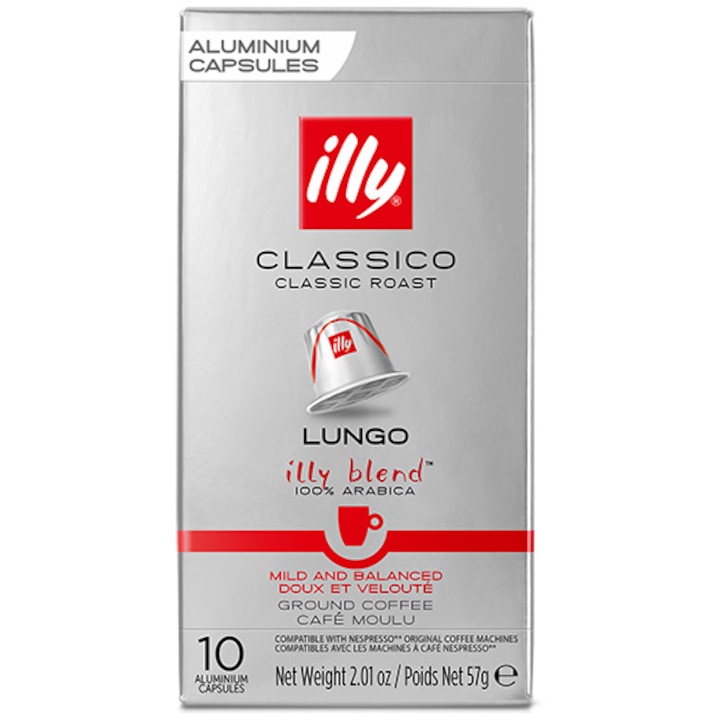 Кафе капсули Illy Lungo Classico, Съвместими със системата Nespresso, 10 капсули, 57 гр