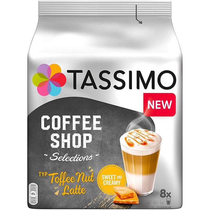 Cafea capsule Tassimo Coffee Shop Toffee Nut Latte, 16 capsule, 8 bauturi, 268g