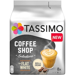Cafea capsule Tassimo Coffee Shop Flat White, 16 capsule, 8 bauturi, 220g