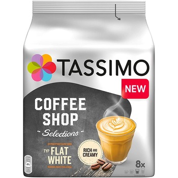 Cafea capsule Tassimo Coffee Shop Flat White, 16 capsule, 8 bauturi, 220g Cafea capsule Tassimo Coffee Shop Flat White, 16 capsule, 8 bauturi, 220g