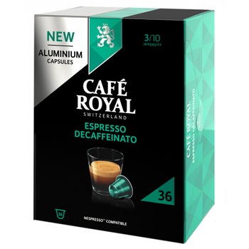 Cafea capsule Café Royal Espresso Decaffeinato XL, compatibile Nespresso, 36 capsule, 190 gr. Cafea capsule Café Royal Espresso Decaffeinato XL, compatibile Nespresso, 36 capsule, 190 gr.
