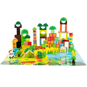 Set Constructie Cuburi din Lemn Natural  Set Constructie Cuburi din Lemn Natural