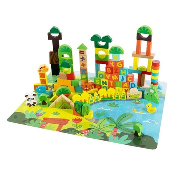Set educativ de construit din lemn fara margini ascutite  Set educativ de construit din lemn fara margini ascutite