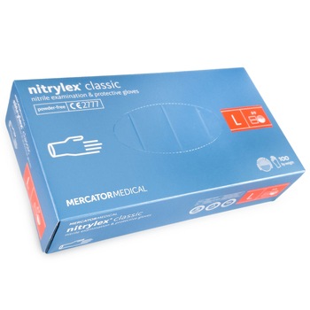 Manusi nitril albastre, nepudrate, 100 buc NITRYLEX L, medicale, pentru examinare, de unica folosinta Manusi nitril albastre, nepudrate, 100 buc NITRYLEX L, medicale, pentru examinare, de unica folosinta