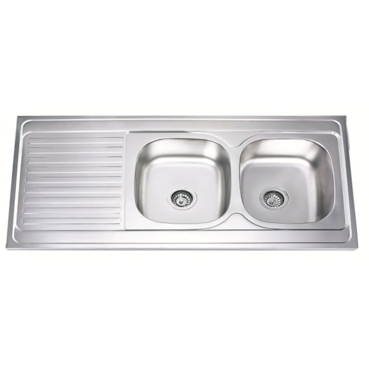 Кухненска мивка InterCeramic, 120x60см, алпака, бордова двукоритна, с ляв плот, хром