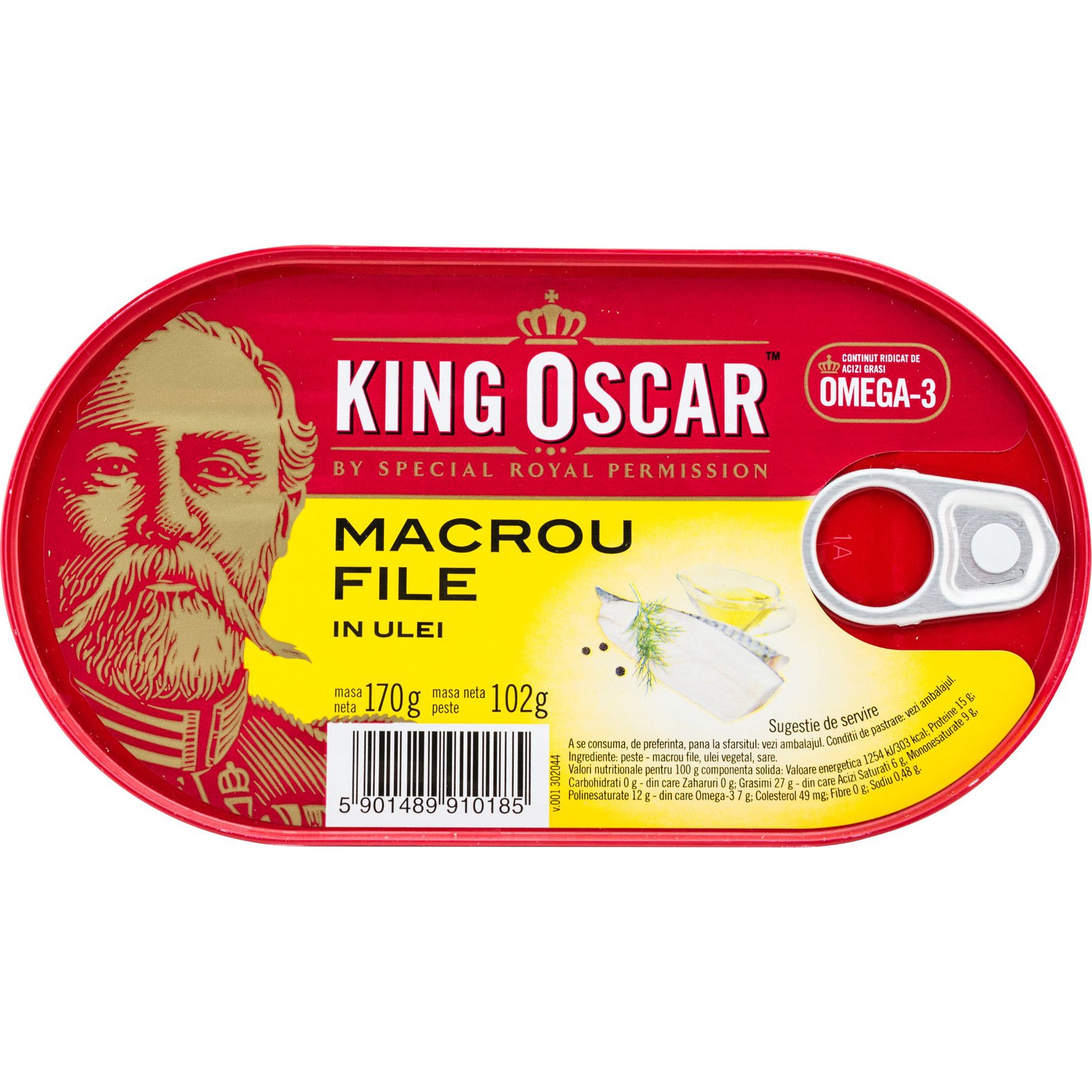 Macrou file in ulei vegetal King Oscar, 170g