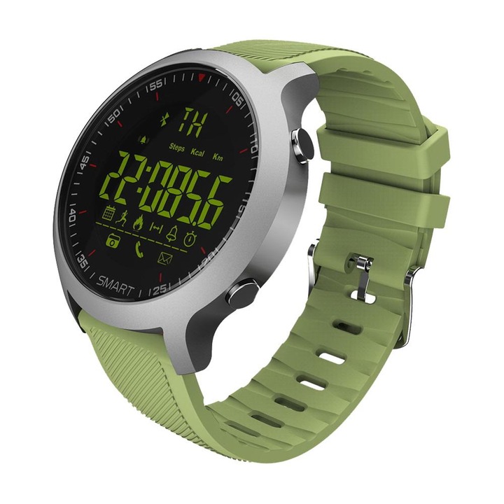 Smartwatch EX18, brand Pyramid®, autonomie baterie pana la 20 luni, sport ,notificari apeluri, sms, verde