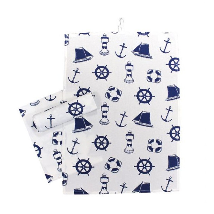 Set 3 bucati, servete de bucatarie Sea club, bumbac,50x70cm