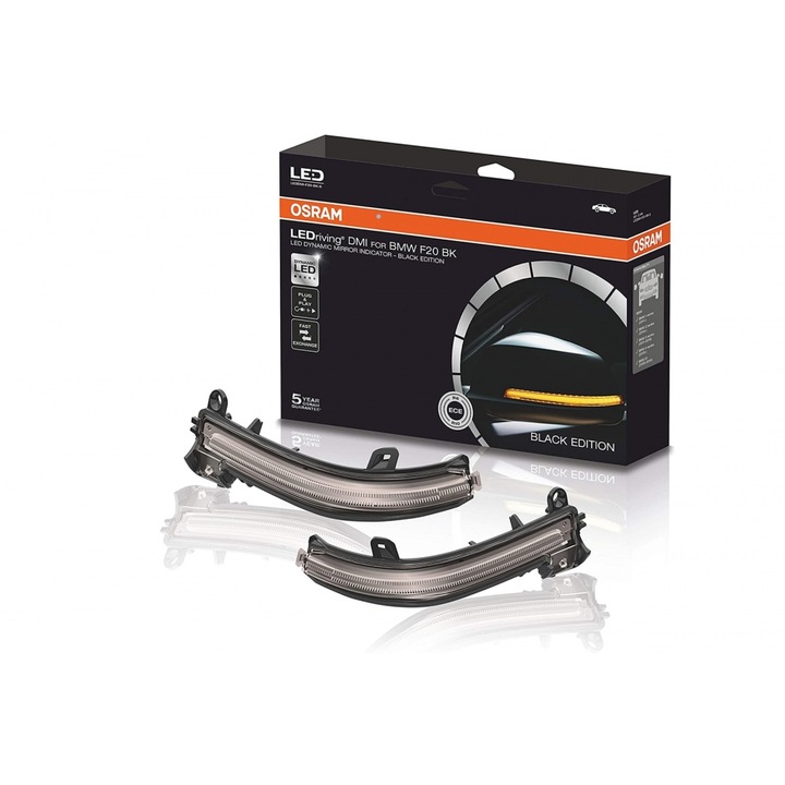 Indicator Dinamic Full LED pentru Oglinda Osram compatibil cu BMW 1 Series F20 F21 2 Series F22 F23 F87 M2 3 Series F30 F31 F34 GT 4 Series F32 F33 F36 X1 E84 Editia Neagra