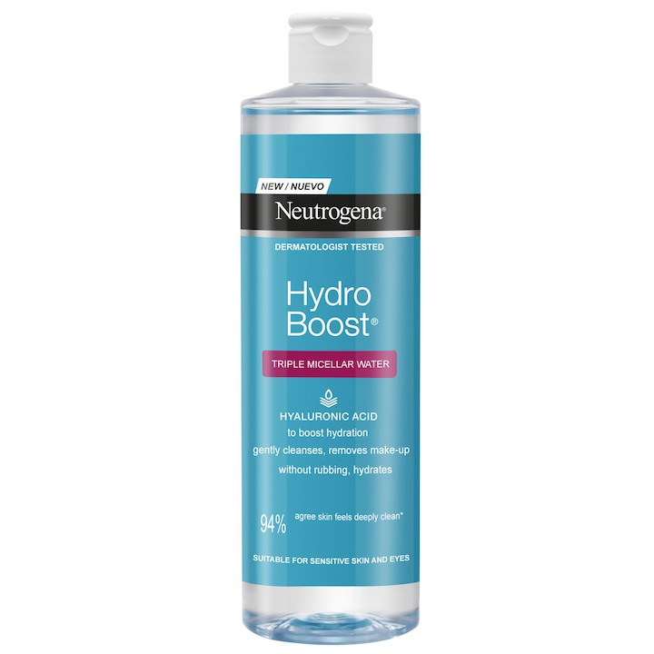 Мицеларна вода Neutrogena Hydro Boost с тройно действие за чувствителна кожа, 400 мл