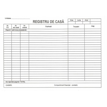 Registru de casa A4 - model 1 , A4, autocopiativ, 2 exemplare., 50 seturi (100 file) alb-verde Registru de casa A4 - model 1 , A4, autocopiativ, 2 exemplare., 50 seturi (100 file) alb-verde