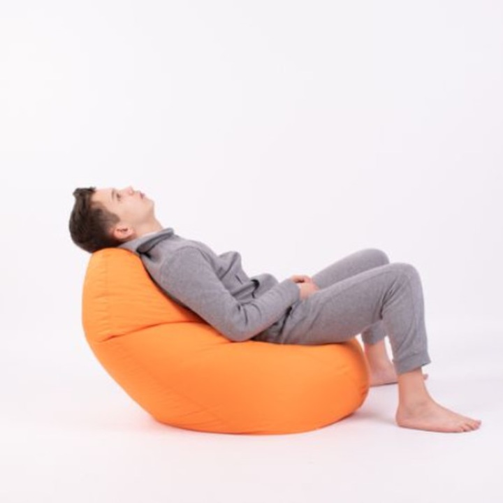 Topcho karosszék típusú fotel gyermekek részére 10 éves korig, Vízálló anyagból, narancssárga, kivehető tasak töltött polisztirol gyöngyökkel (MKVDD-ORANGE)