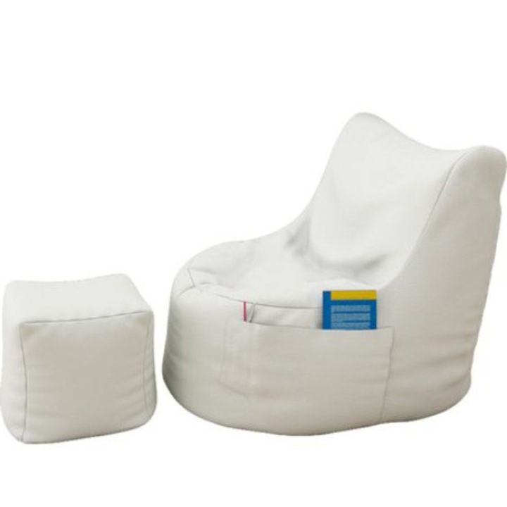 Topcho fotel puff, bőr, fehér (FTIK-S17)