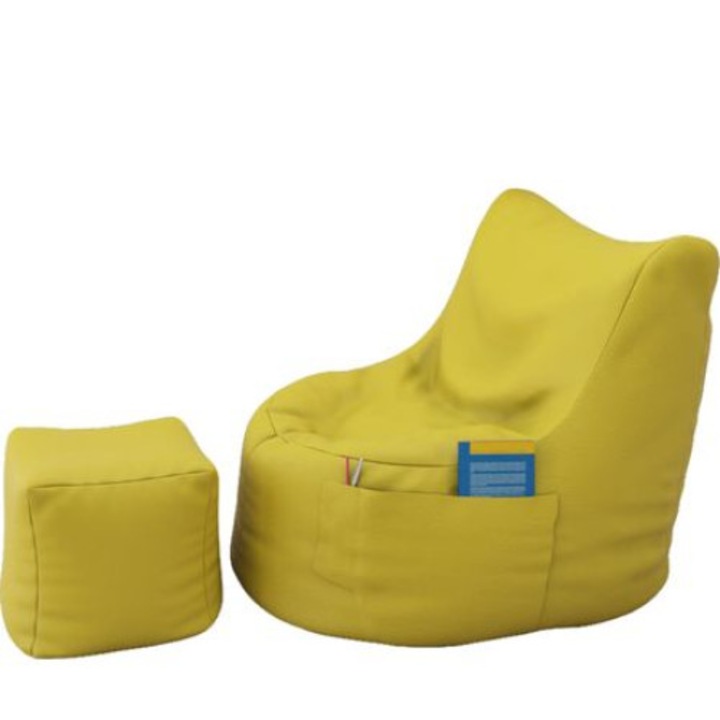 Topcho fotel puff, bőr, mustár (FTIK-S12)