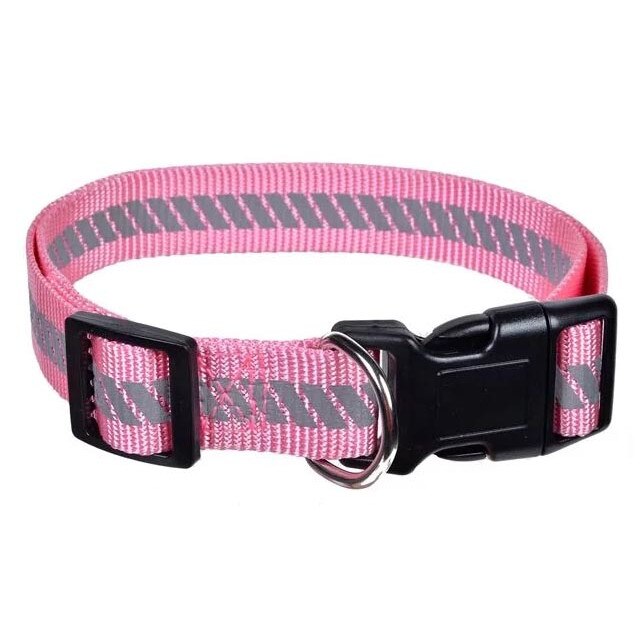 Zgarda pentru caini, Felis, Reflectorizanta, Poliester, 45-70 x2.5 cm, Roz