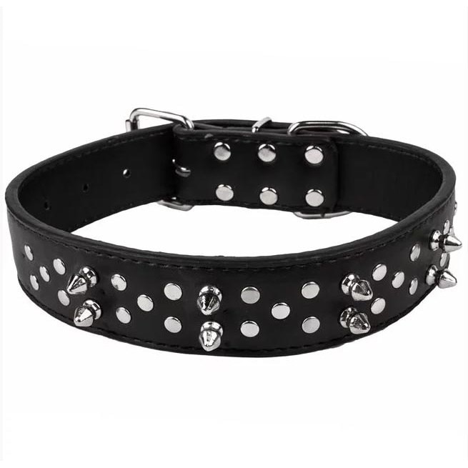 Zgarda pentru caini, Felis, Model cu tinte, Piele ecologica, 60x3.8 cm, Negru