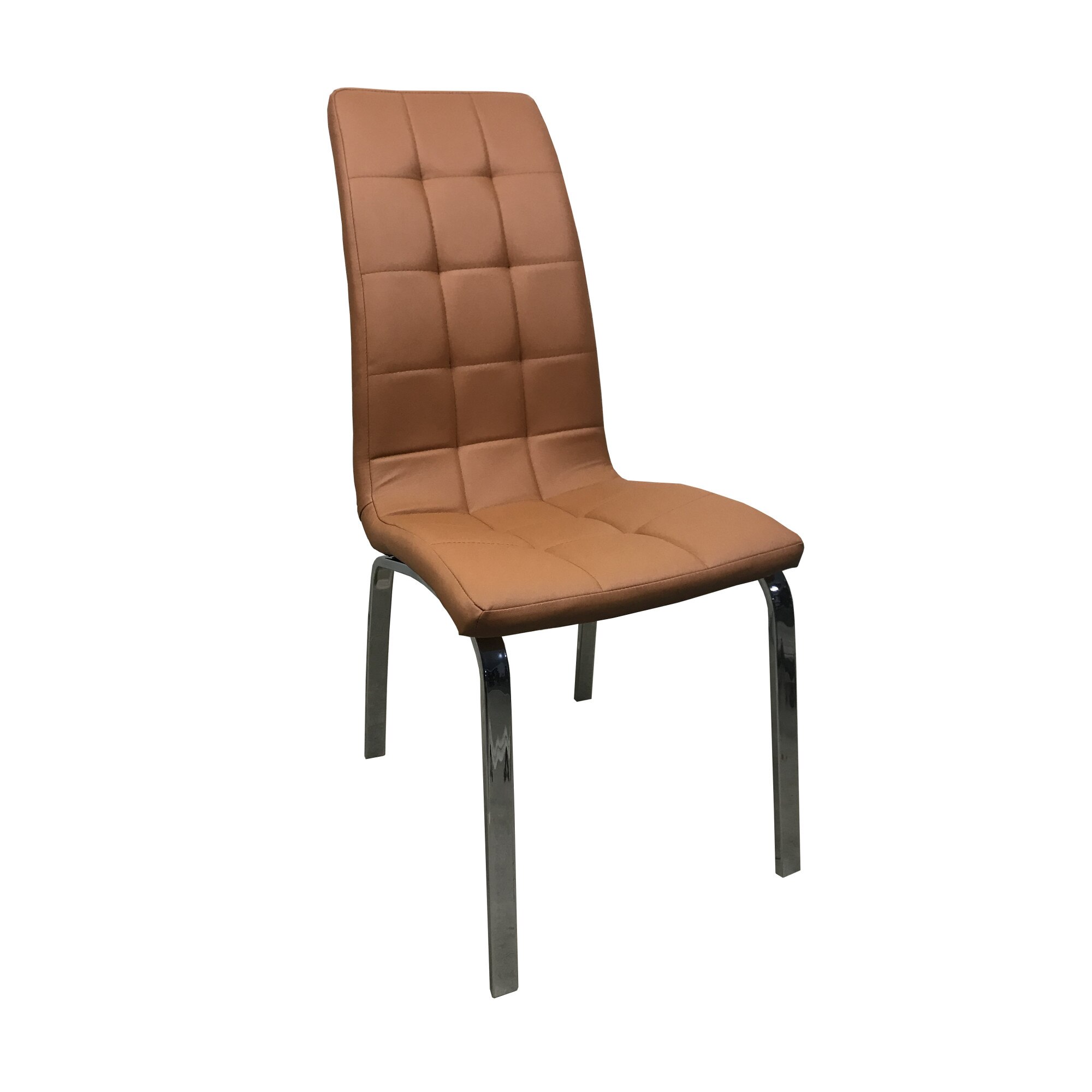Scaun dining SELENA, piele ecologica, picioare metalice, brun deschis