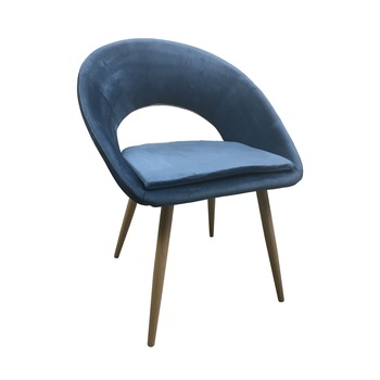 Scaun dining MOON, catifea, picioare metalice, albastru Scaun dining MOON, catifea, picioare metalice, albastru