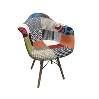 Scaun dining tip fotoliu LOTUS, textil patchwork multicolor, picioare lemn+metal