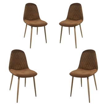 Set 4 scaune dining ABBY, stil scandinav, catifea, picioare metalice, Brun Set 4 scaune dining ABBY, stil scandinav, catifea, picioare metalice, Brun