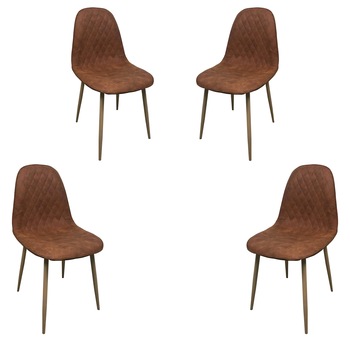 Set 4 scaune dining MINDY, stil scandinav, textil imitatie piele, picioare metalice, aramiu