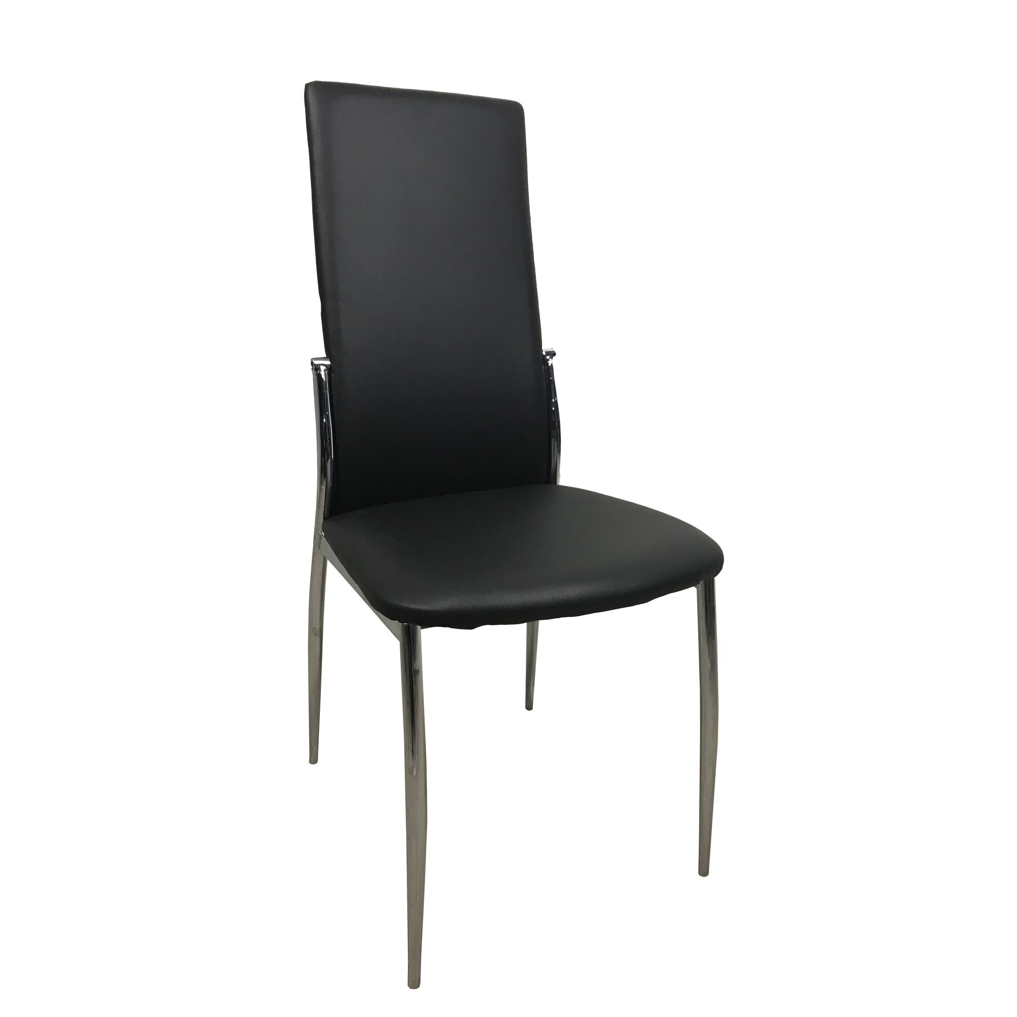 Scaun dining SANDY, piele ecologica, picioare metalice, negru
