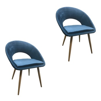 Set 2 scaune dining MOON, catifea, picioare metalice, albastru Set 2 scaune dining MOON, catifea, picioare metalice, albastru