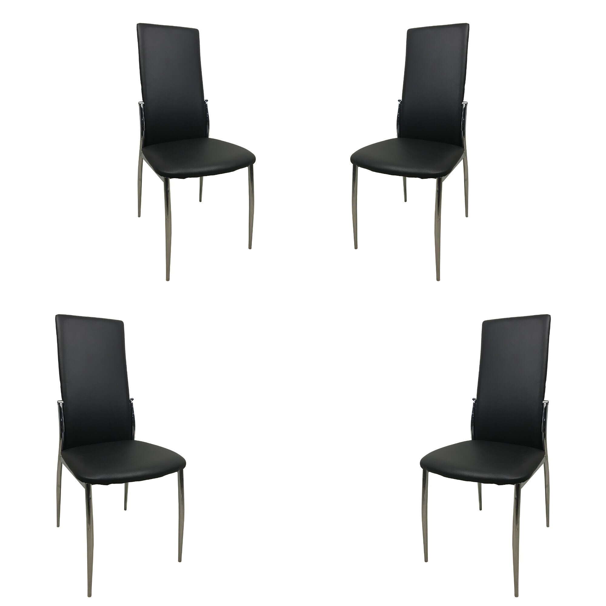 Set 4 scaune dining SANDY, piele ecologica, picioare metalice, negru