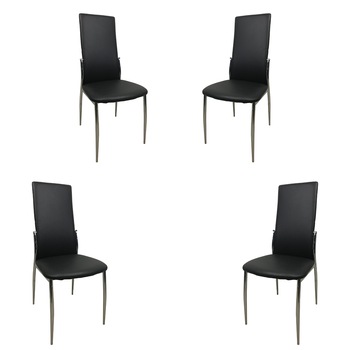 Set 4 scaune dining SANDY, piele ecologica, picioare metalice, negru Set 4 scaune dining SANDY, piele ecologica, picioare metalice, negru