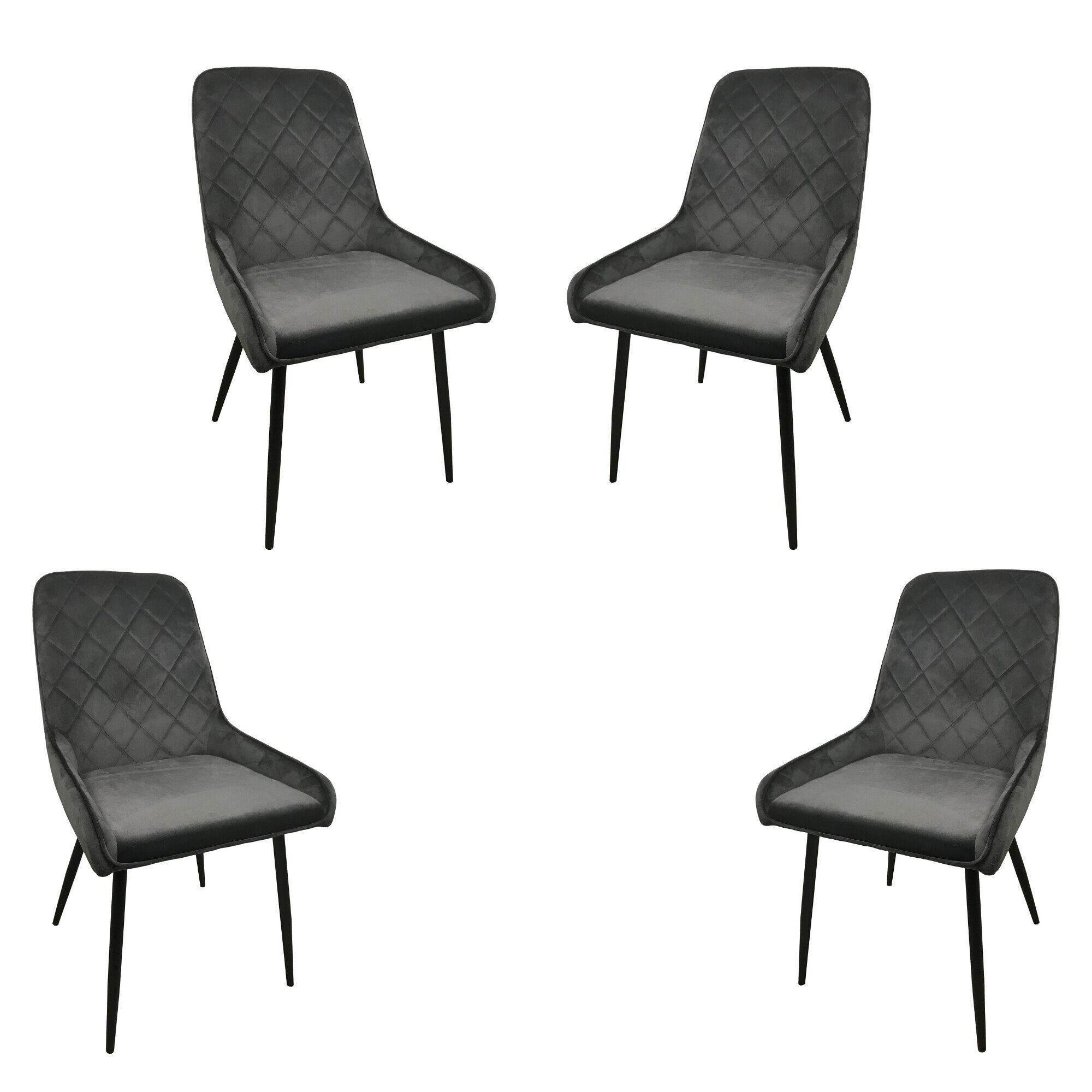 Set 4 scaune dining MONACO, catifea, picioare metalice, gri inchis