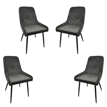 Set 4 scaune dining MONACO, catifea, picioare metalice, gri inchis Set 4 scaune dining MONACO, catifea, picioare metalice, gri inchis